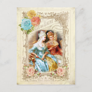 Marie Antoinette,Paris,blue,rosa ros rococo Vykort