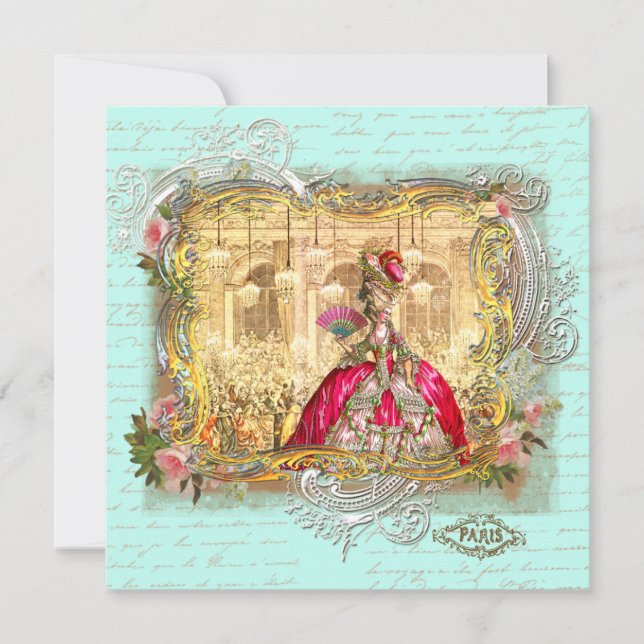 Marie Antoinette Party vid Versailles i Aqua Anteckningskort (Framsida)