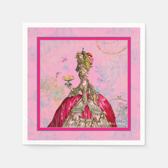 Marie Antoinette Peacock Rosa Napkins Pappersservett (Framsidan)