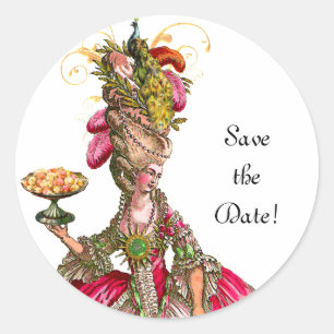 Marie Antoinette Peacock "Save the Date"-fästen Runt Klistermärke