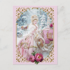 Marie Antoinette pink carriage deer Christmas card Helg Vykort