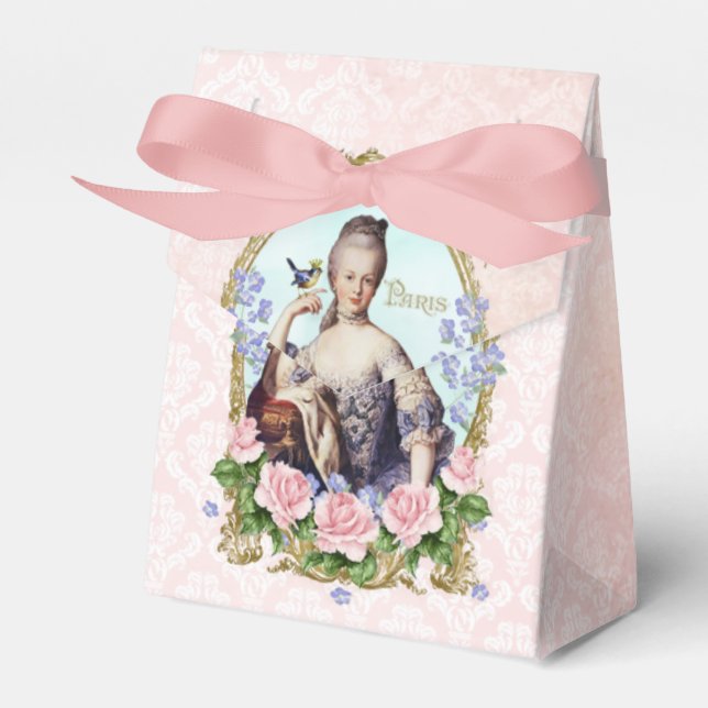 Marie Antoinette Pink Damask Rose Favor Box Presentaskar (Framsidan Sidan)