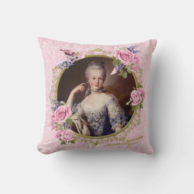 Marie Antoinette Pink Floral Pillow クッション Kudde (Framsida)