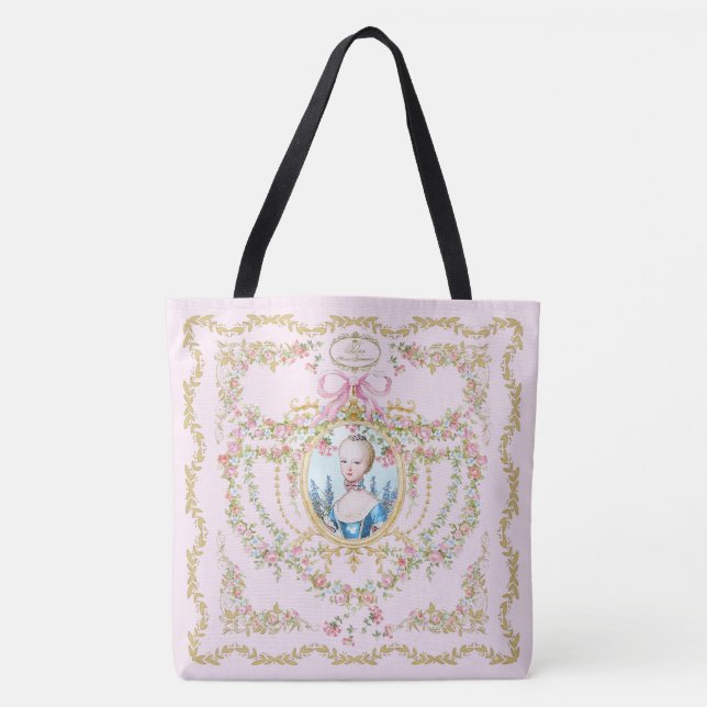 Marie Antoinette pink rose frame tote bag Tygkasse (Framsida)