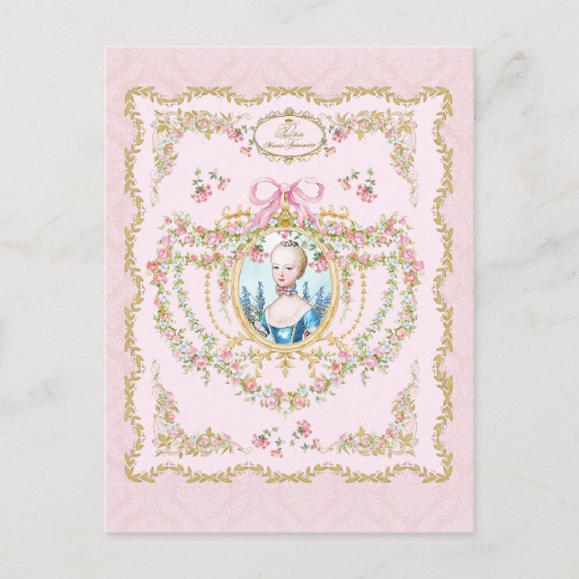 Marie Antoinette pink rose frame  Vykort (Framsida)