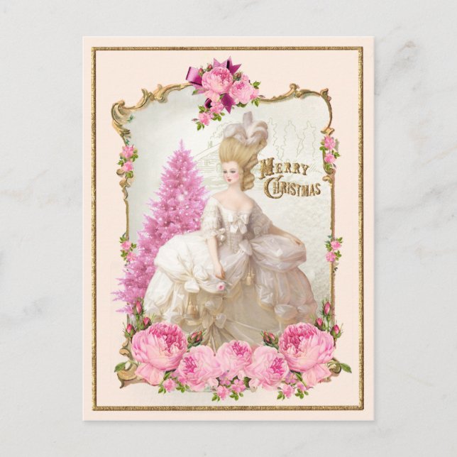 Marie Antoinette Pink Tree Roses  Xmas Postcard Vykort (Framsida)
