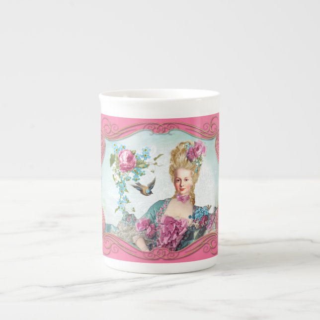 Marie Antoinette Pompadour Pink Rose Benporslin Mugg (Framsidan)