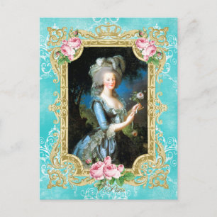 Marie Antoinette Porträtt Blue Damask-vykort Vykort