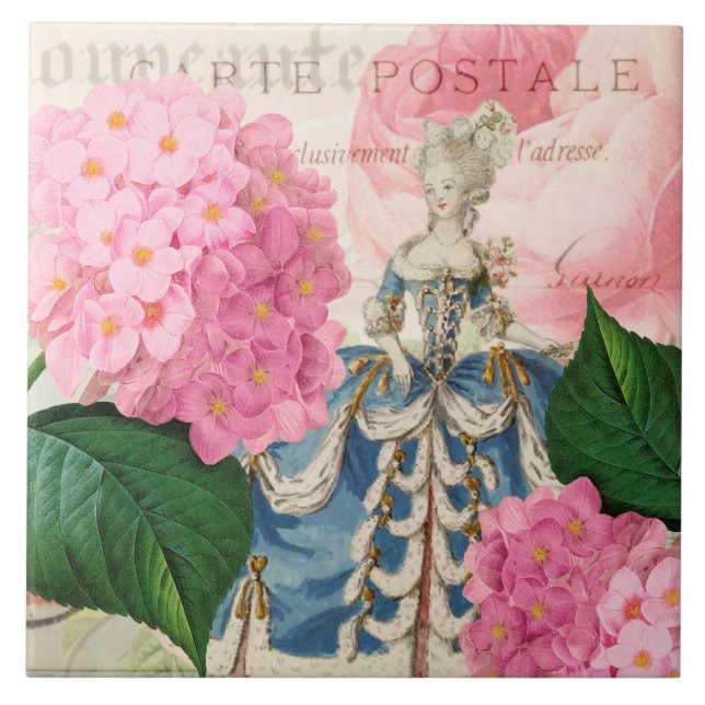 Marie Antoinette Redoute Hydrangea Ceramic Tile Kakelplatta (Framsidan)