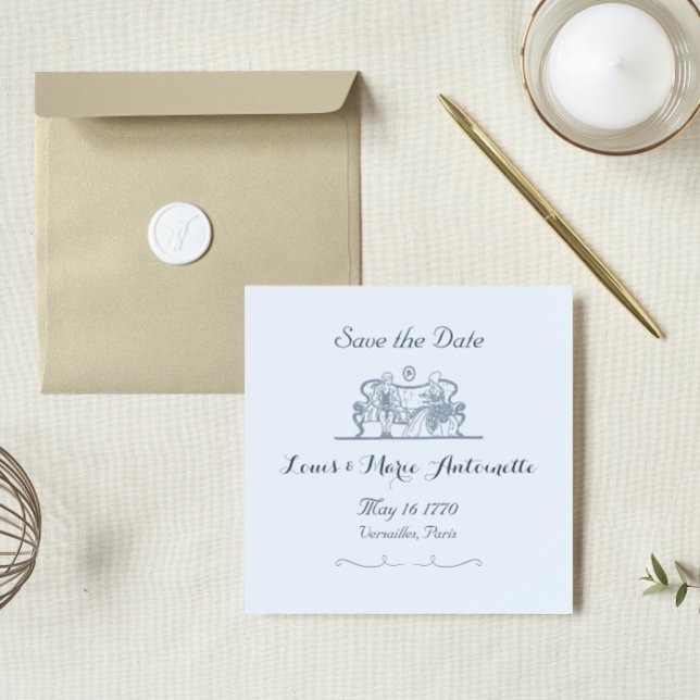 Marie Antoinette Rococo Dusty Blue Spara datumet Anteckningskort (Skapare uppladdad)