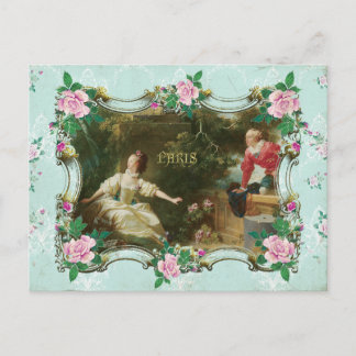 Marie Antoinette Rococo Fragonard Green postcard Vykort