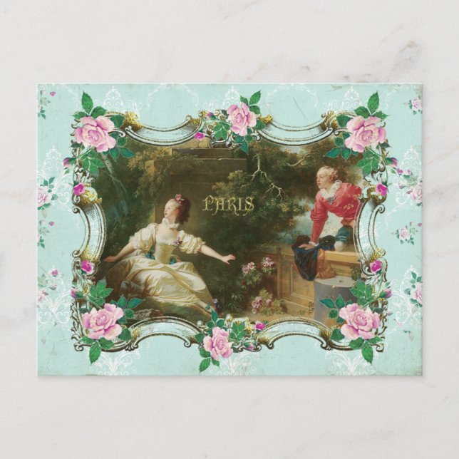 Marie Antoinette Rococo Fragonard Green postcard Vykort (Framsida)