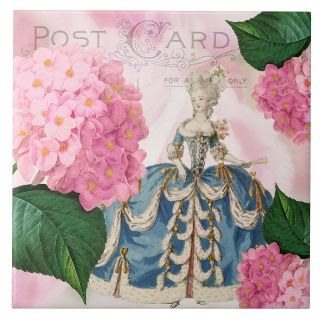 Marie Antoinette Rosa Hydrangea Ceramic Tile Kakelplatta (Framsidan)