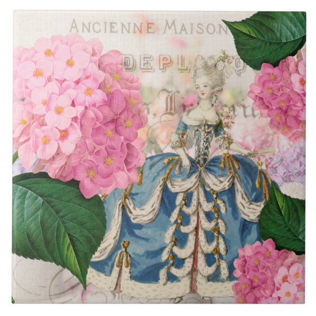 Marie Antoinette Rosa Hydrangea Ceramic Tile Kakelplatta (Framsidan)