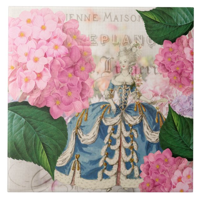 Marie Antoinette Rosa Hydrangea Keramisk Platta Kakelplatta (Framsidan)
