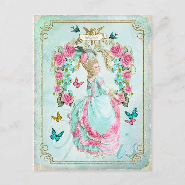 Marie Antoinette Shabby chic Butterfly-vykort Vykort (Framsida)