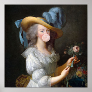 Marie Antoinette som blåser en rosa bubbelgum Poster