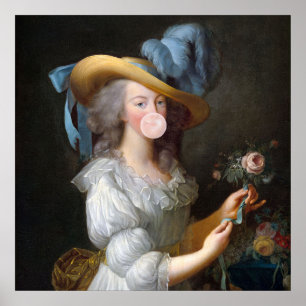 Marie Antoinette som blåser en rosa bubbelgum Poster