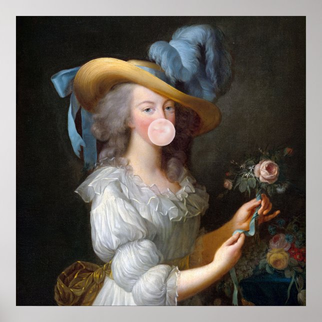 Marie Antoinette som blåser en rosa bubbelgum Poster (Framsidan)