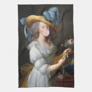 Marie Antoinette som blåser en rosa bubbelgummi Kökshandduk