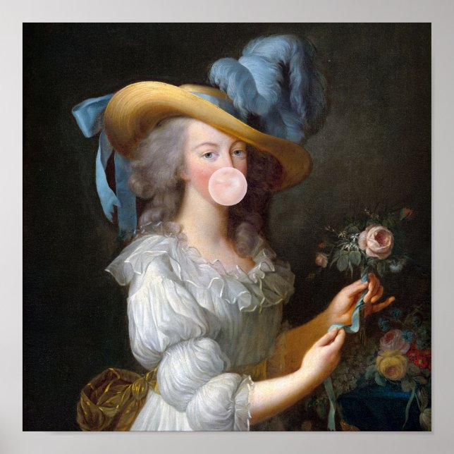 Marie Antoinette som blåser en rosa bubbelgummi Poster (Framsidan)