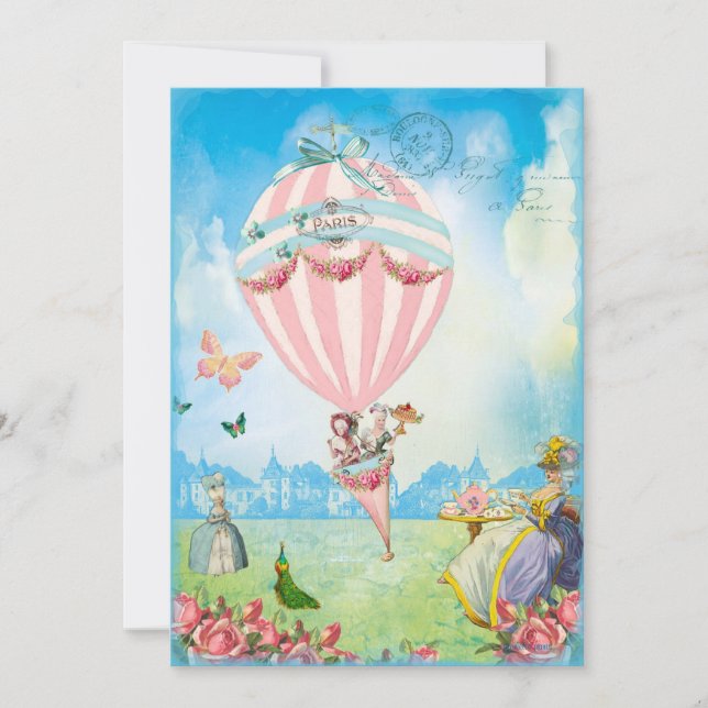 Marie Antoinette Tea vid Versailles Gräsmatta Part Inbjudningar (Framsida)