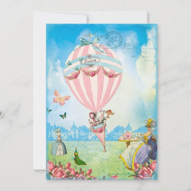 Marie Antoinette Tea vid Versailles Gräsmatta Part Inbjudningar (Framsida)