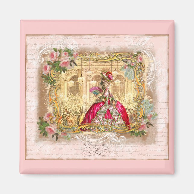 Marie Antoinette Versailles Party Rosa Magnet (Framsidan)