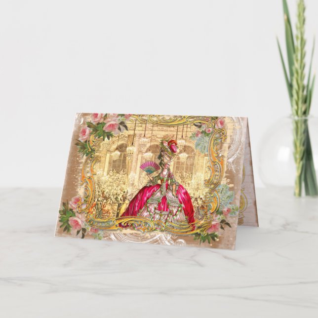 Marie Antoinette Versailles Rosa Party Kort (Framsida)