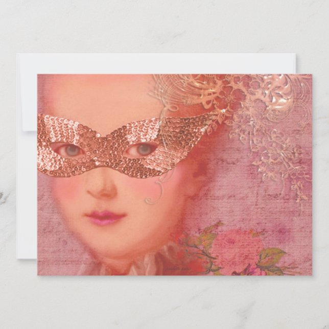 Marie Antoinette Vintermaskerad Bröllop 5 x 7 Inbjudningar (Framsida)