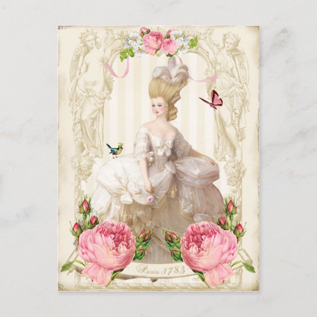 Marie Antoinette White Dress&Rosa ros vykort (Framsida)