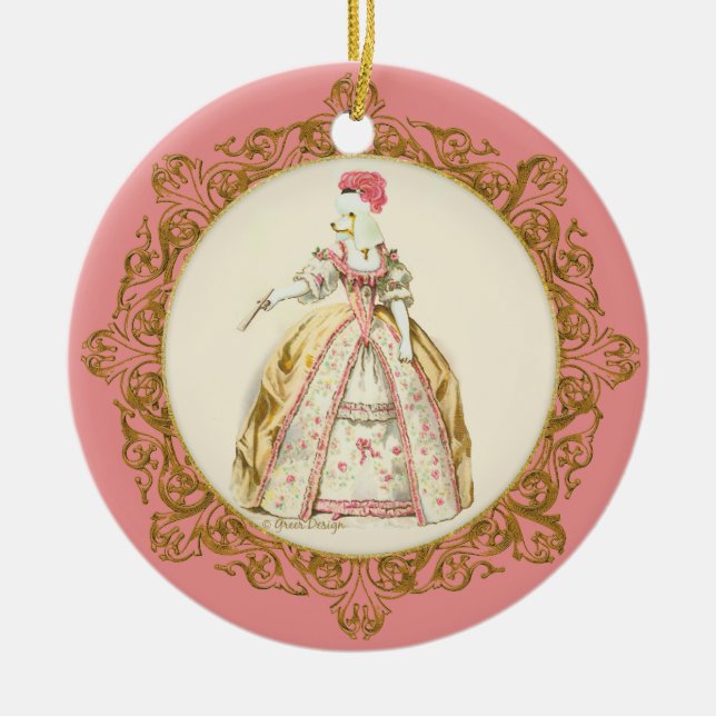 Marie Antoinette White Pudel Ornamet Julgransprydnad Keramik (Framsidan)