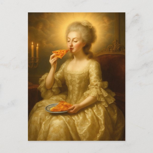 Marie äter pizza digital konst vykort (Framsida)