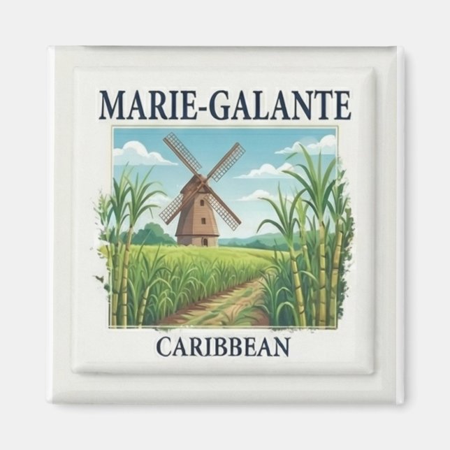 Marie-Galante Guadeloupe Caribbean Windmill Tile Magnet (Framsidan)