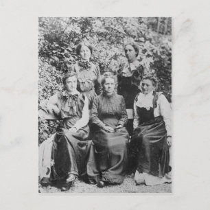 Marie Sklodowska Curie med sina fyra studenter Vykort