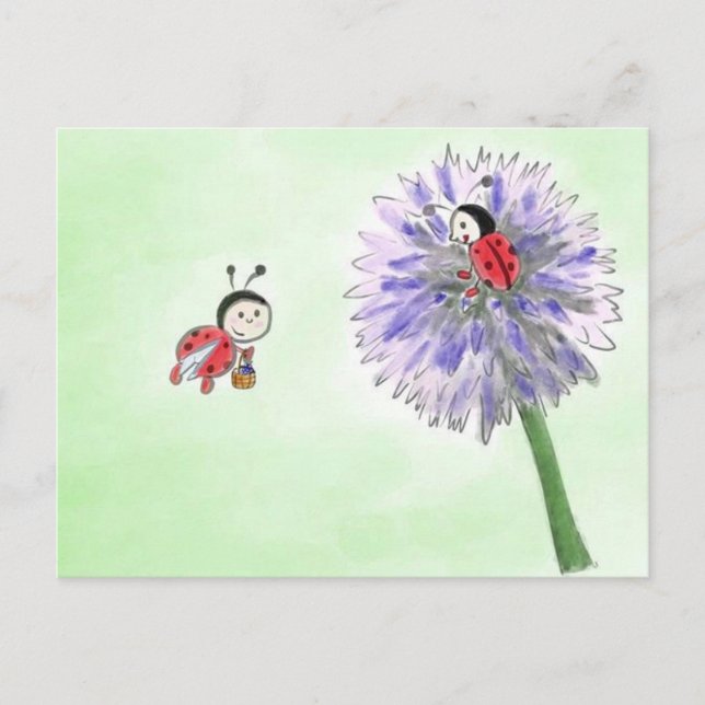 Marienkäfer Blumen Postkarte gruss Vykort (Framsida)