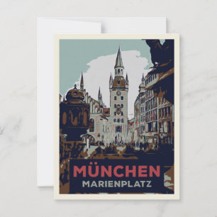 Marienplatz München City Center Illustration Vykort