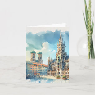 Marienplatz München Tyskland Watercolor Kort