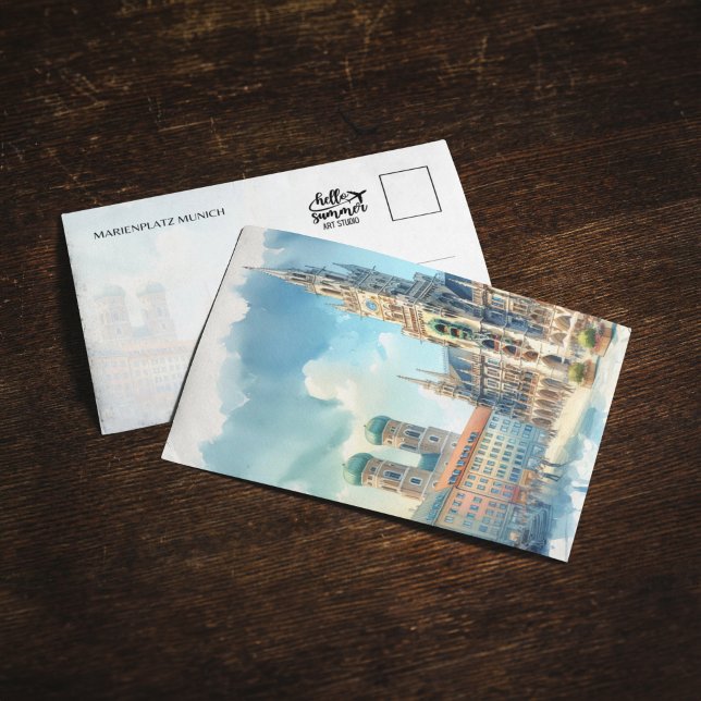 Marienplatz München Tyskland Watercolor Postcard Inbjudningar (Skapare uppladdad)