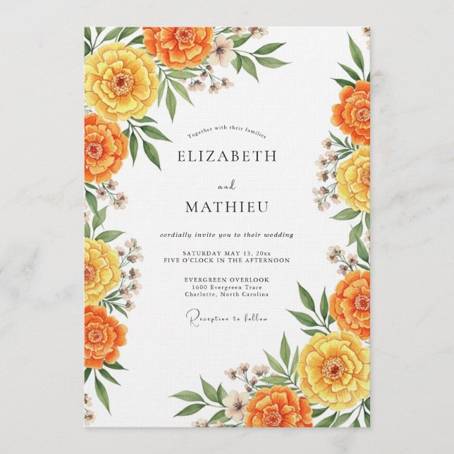 Marigold Artistic Floral Wedding Inbjudningar (Framsida)