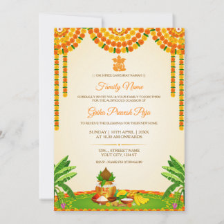 Marigold Blommig Griha Pravesh Inbjudan