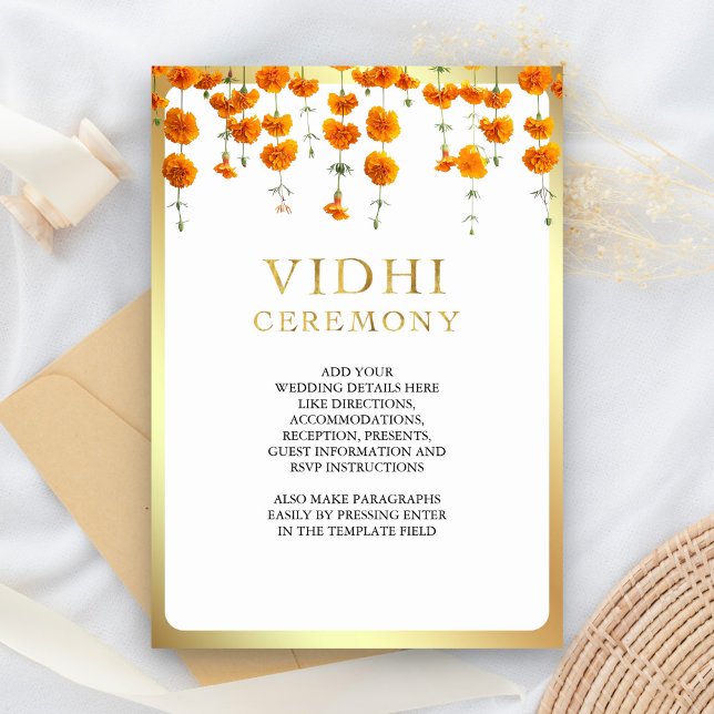 Marigold Blommig Sydindisk Bröllops Vidhi Tilläggskort (Skapare uppladdad)
