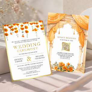 Marigold Blommig Sydindisk Mandap Hinduisk Bröllop Inbjudningar
