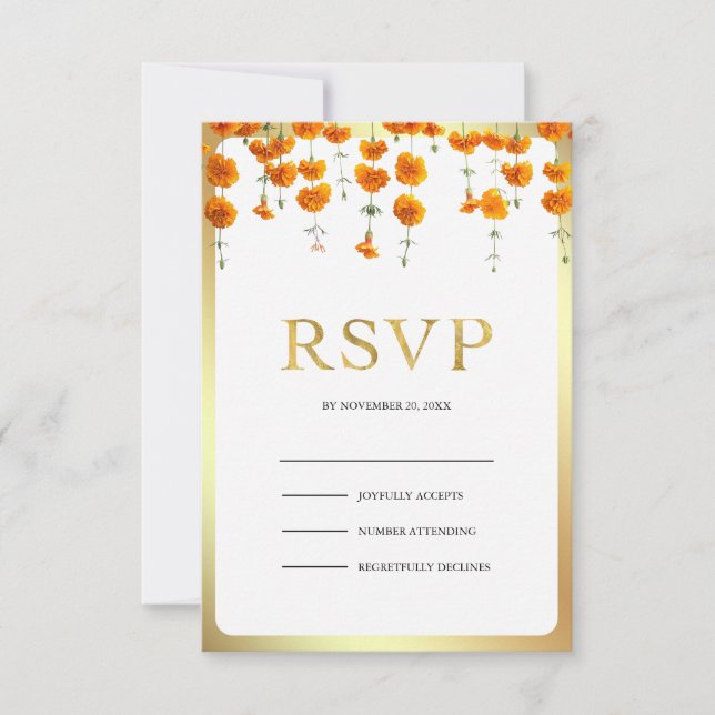 Marigold Blommig Sydindisk Mandap Hinduisk Bröllop OSA Kort (Framsida)