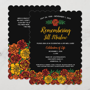 Marigold Blommigt Memorial Service Firande Black Inbjudningar