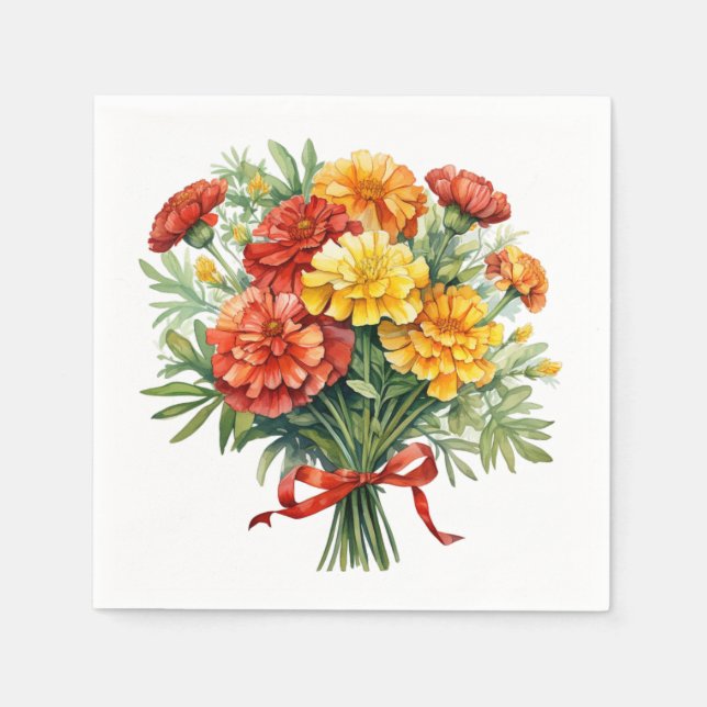 Marigold Bouquet Papper Napkins for Coctail & Part Pappersservett (Framsidan)