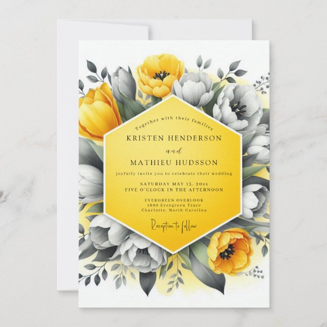 Marigold Charcoal Bloom Wedding Inbjudningar (Framsida)