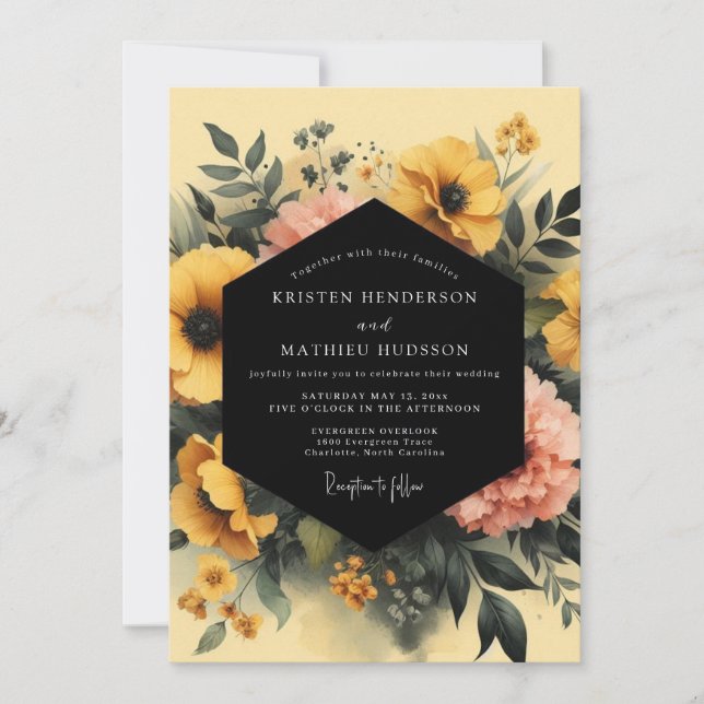 Marigold Charcoal Moody Wedding Inbjudningar (Framsida)