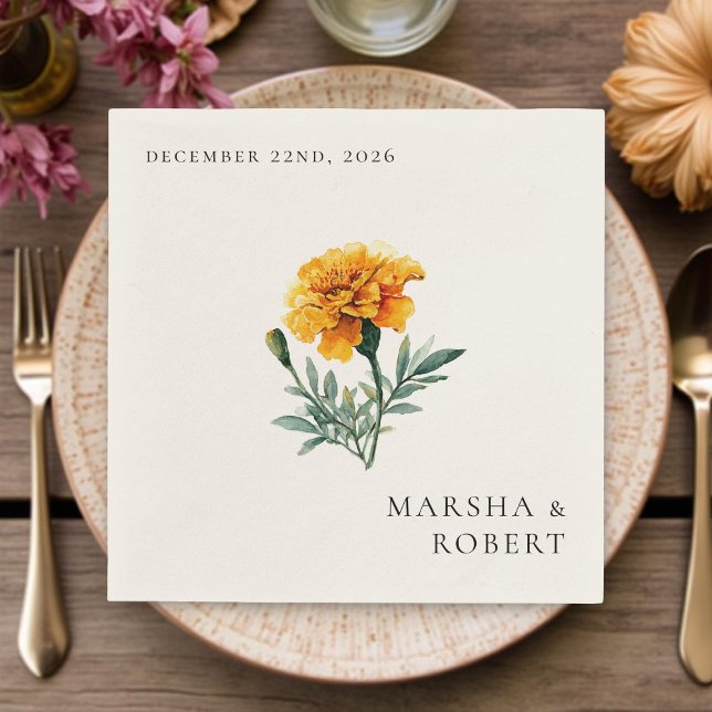 Marigold Elegant Watercolor Floral Yellow Wedding  Pappersservett (Skapare uppladdad)