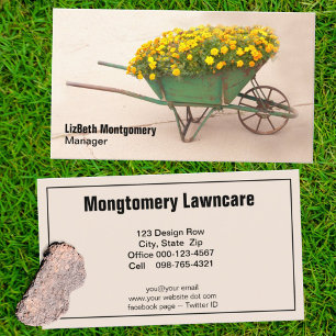 Marigold-Filling Vintage Wheelbarrow Gräsmatta Car Visitkort